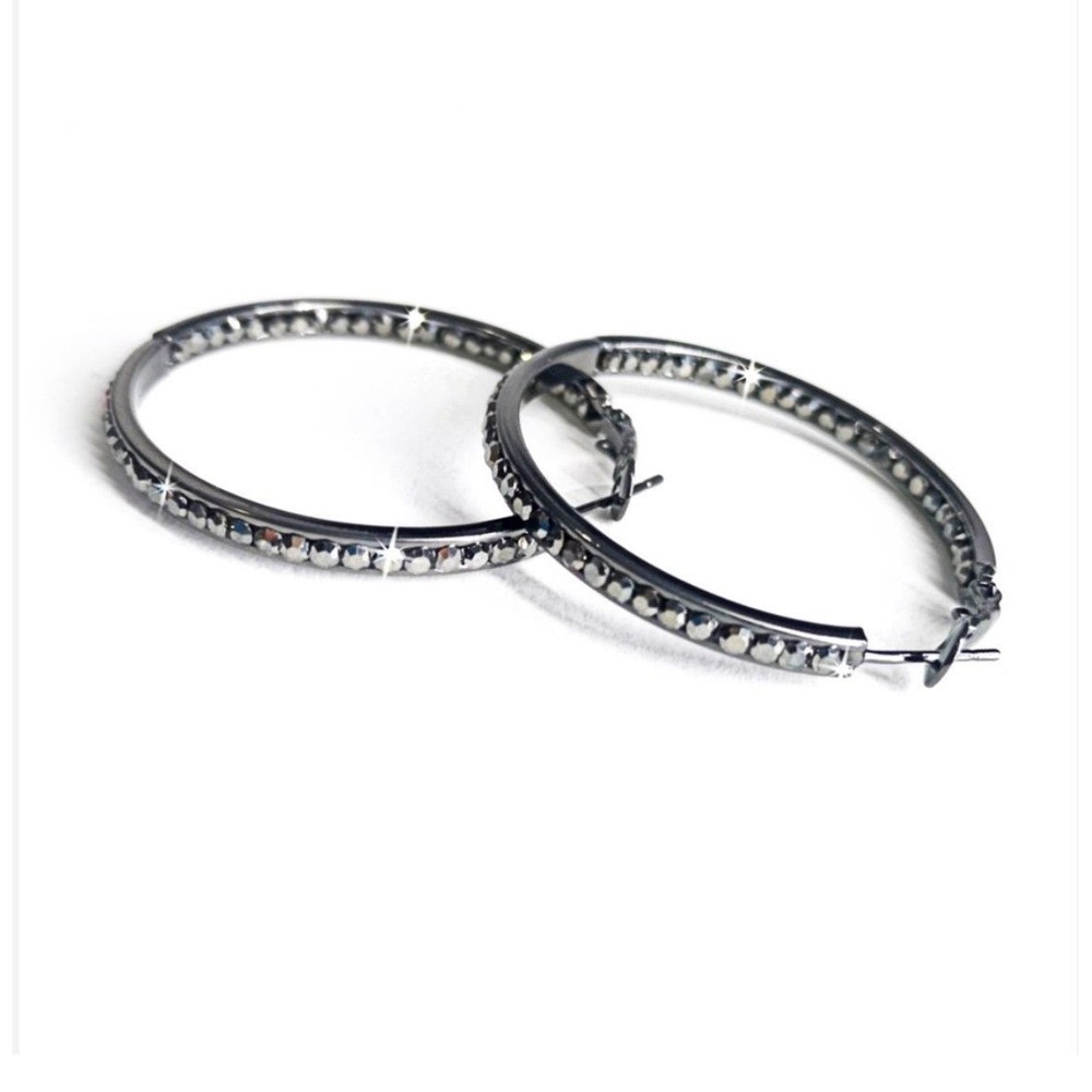 Jacqueline Kent Black Crystal inside outside 40mm hoop earrings